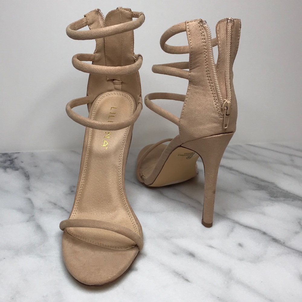 Nude faux suede Liliana sandal heels size 7.5